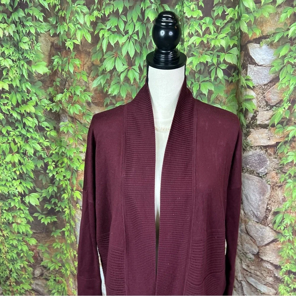 LULULEMON Heathered Plum Athleisure Rib Knit Merino Wool Open Cardigan Sweater 4